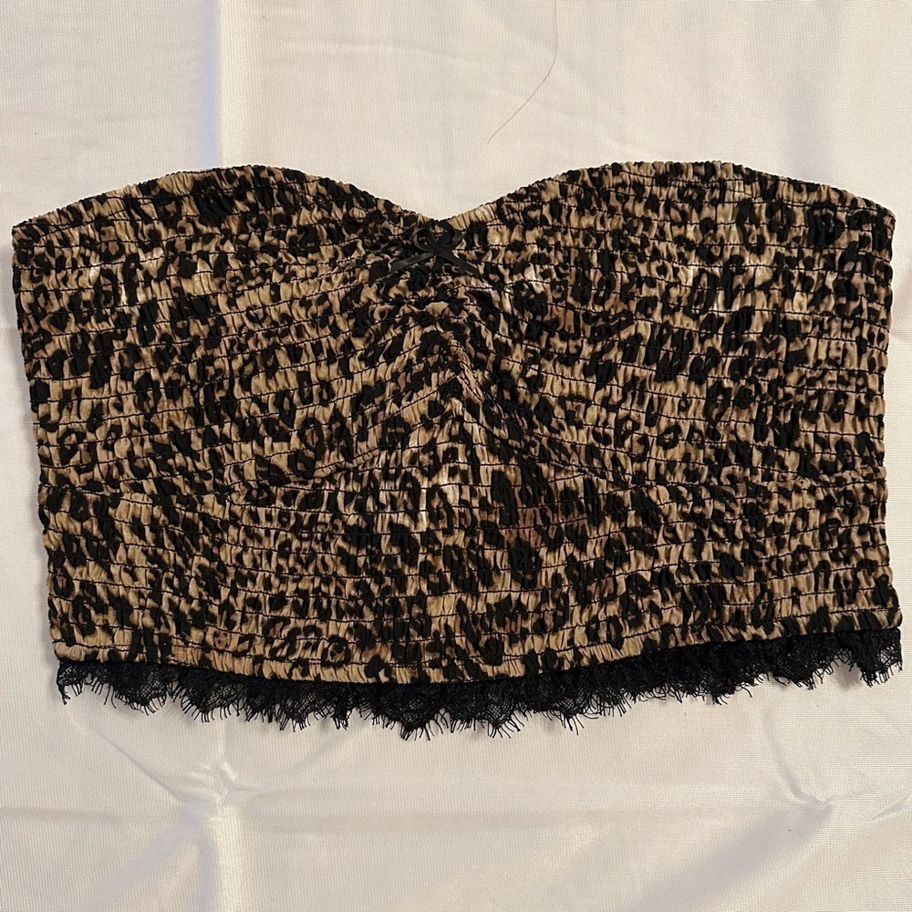 Live 4 Truth Leopard ruched bra top crop bandeau bustier sweetheart top M blouse